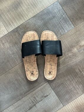 Target Black Slide Sandals with Cork-Look Footbed